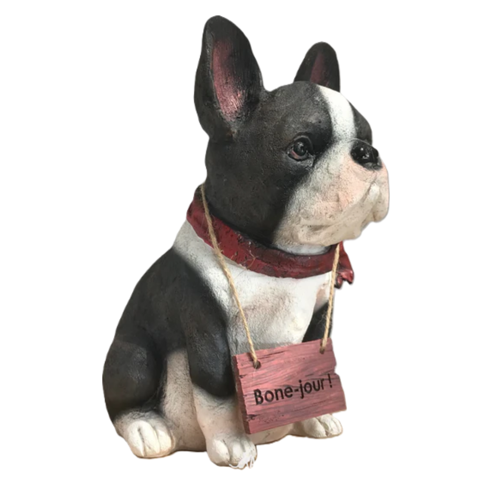 French Bulldog with 'Bone Jour!' play on words sign ornament, novelty