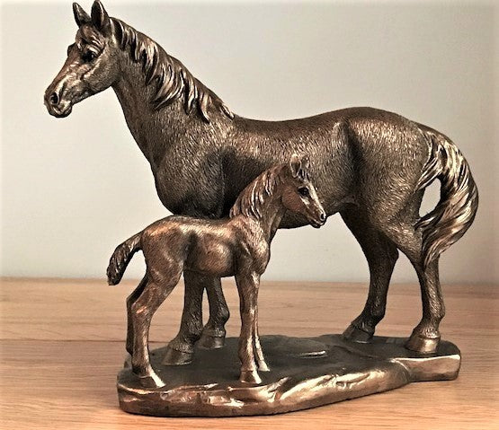 Horse Mare & Foal ornament figurine, Leonardo Bronzed Reflections range, gift boxed