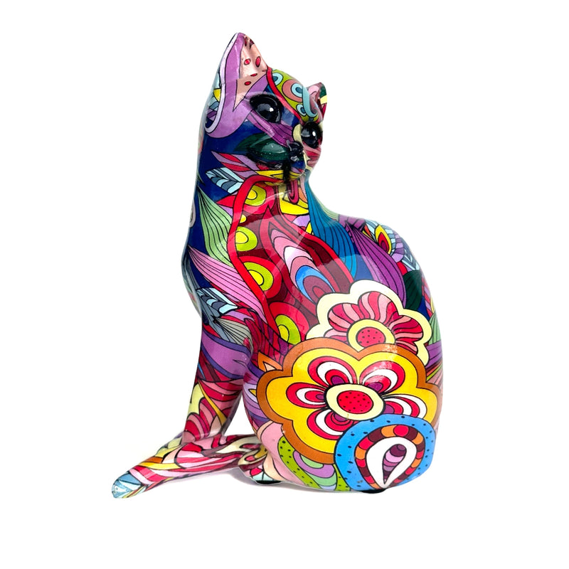 Groovy Art glossy bright coloured Sitting Cat ornament figurine Cat lover gift (height 15cm)
