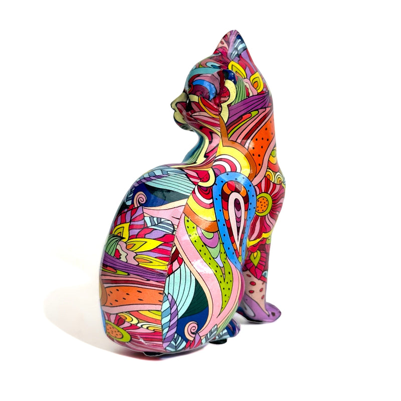 Groovy Art glossy bright coloured Sitting Cat ornament figurine Cat lover gift (height 15cm)