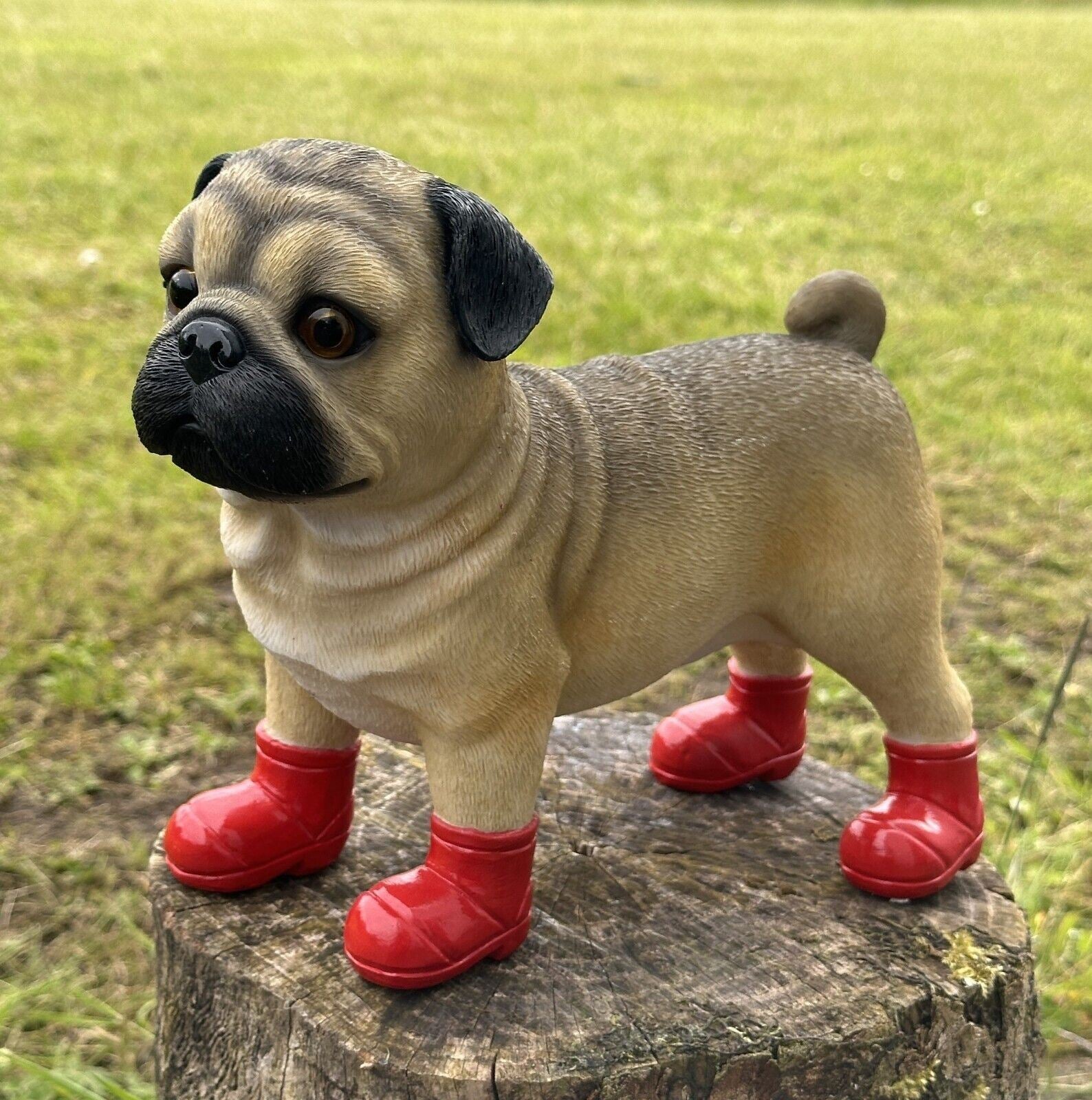 Large Pug in Red Wellingtons 'Welly Dog' figurine home or garden decor