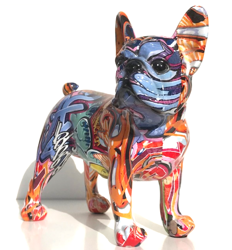 Graffiti Art French Bulldog figurine, bright coloured with glossy finish, boxed