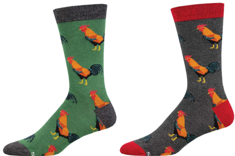 Men's Cockerel socks Socksmith 'Flock of Roosters' design, quality bamboo mix, novelty fun socks, one size
