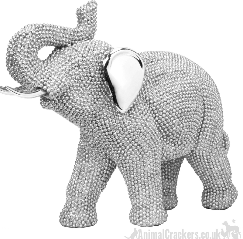 Glitzy diamante standing Elephant with shiny ears & tusk, quality figurine, great elephant lover gift