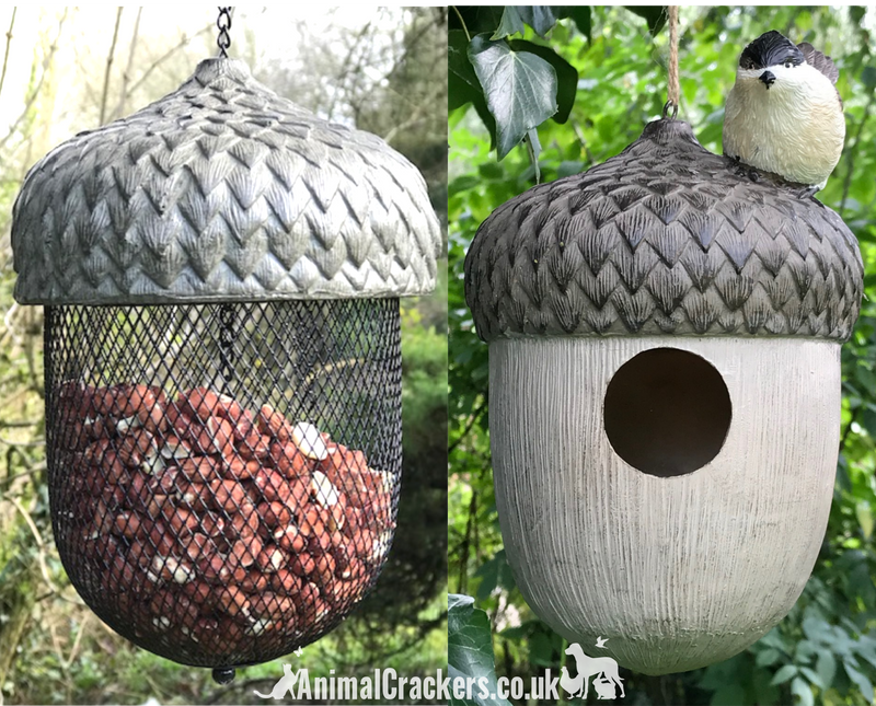 Novelty ACORN BIRD HOUSE NEST BOX decorated with bird, garden bird lover gift