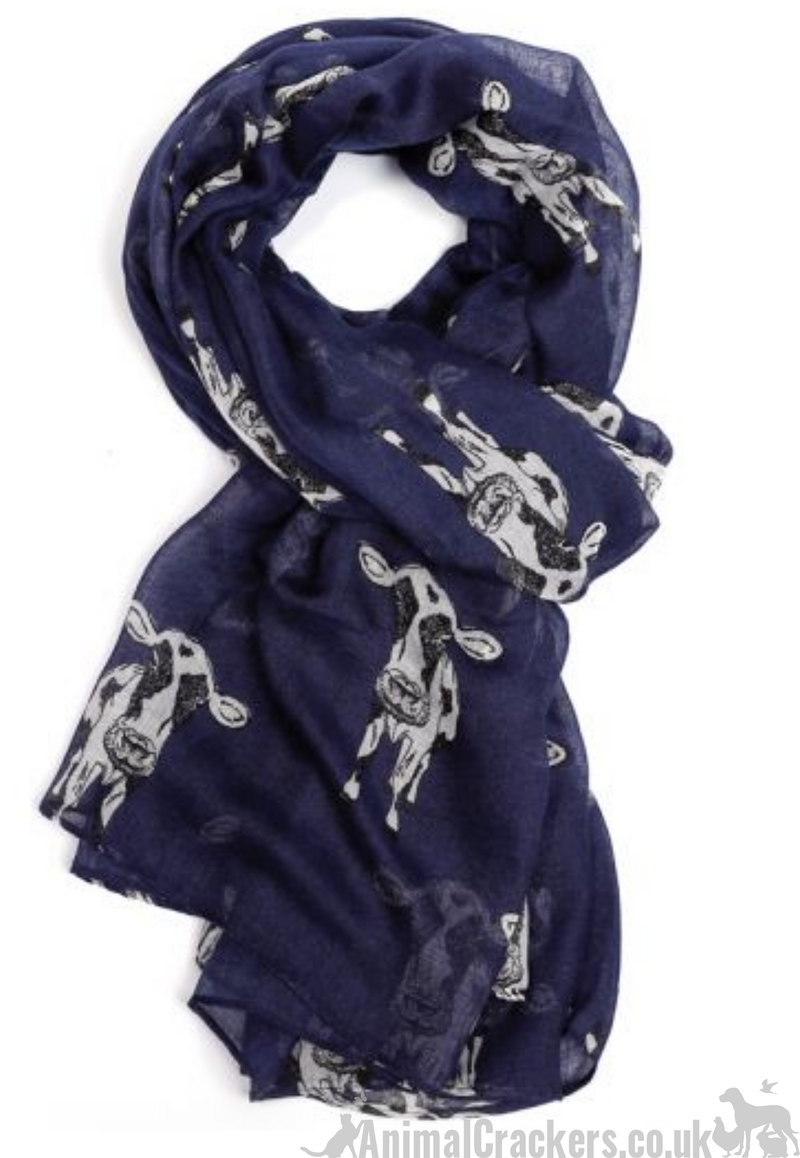 Ladies lightweight Dairy Cow design Scarf Sarong in choice of colours, great Farmer or Frisian Cow lover gift and stocking filler!