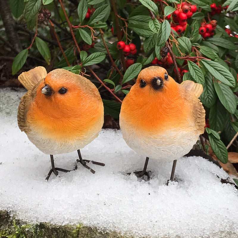 SET OF 2 ROBIN ORNAMENTS indoor or outdoor garden decoration, ideal robin lover gift