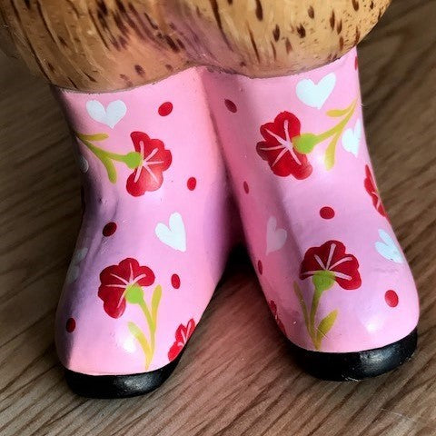 DCUK natural wood Duckling wearing Flower design Wellies in a choice of colours
