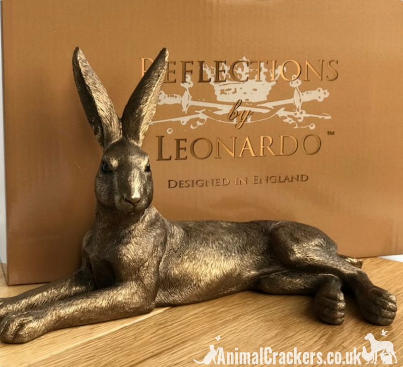 Leonardo Reflections Bronzed range large (26cm) Bronze effect Lying Hare ornament figurine, gift boxed