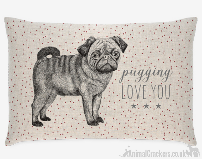 'Pugging LOVE YOU' 40cm Cushion from East of India, great Valentines or every day Pug lover gift
