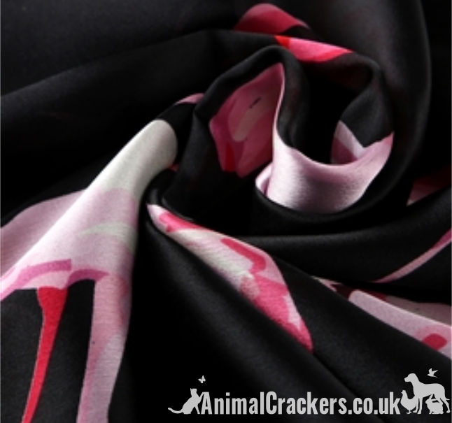 PURE SILK Flamingo scarf headscarf neckerchief in Pink or Black