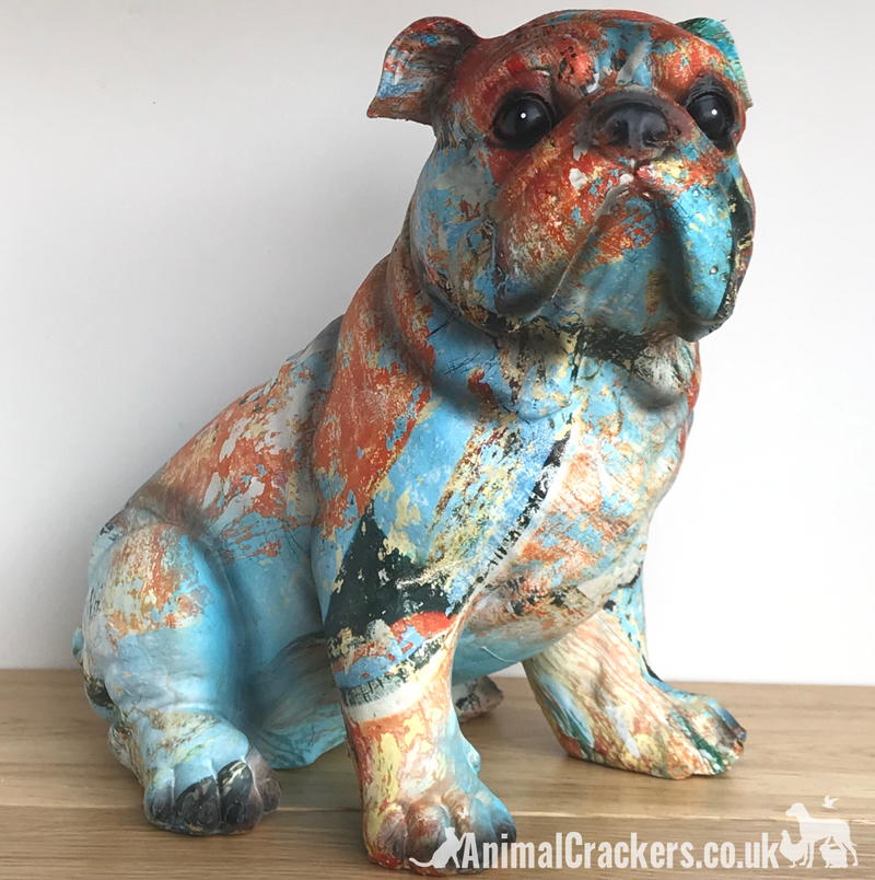 Large 22cm colourful paint splash effect Bulldog ornament
