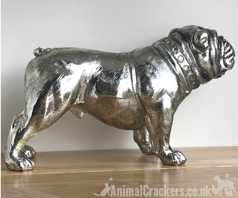 Large 26cm Silver Bulldog Ornament Sculpture Figurine Decoration dog lover gift