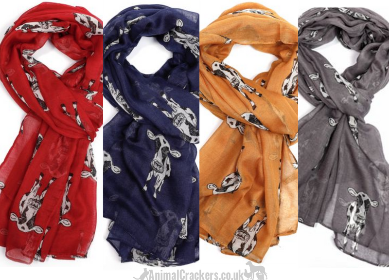 Ladies lightweight Dairy Cow design Scarf Sarong in choice of colours, great Farmer or Frisian Cow lover gift and stocking filler!