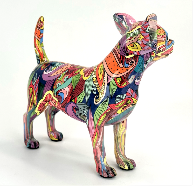 GROOVY ART bright coloured standing Chihuahua ornament figurine, Chihuahua lover gift