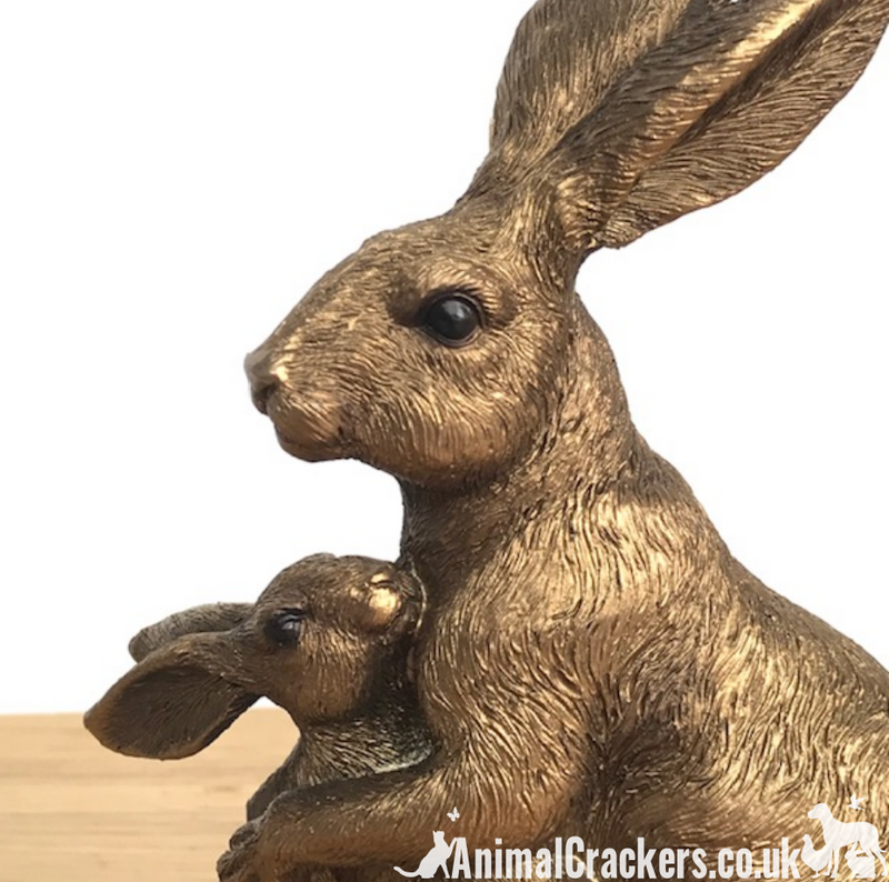 Leonardo Reflections Bronzed range bronze effect Hare with Baby ornament figurine, gift boxed