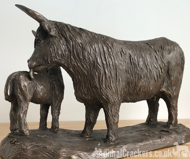 Highland Cow & Calf quality bronze sculpture ornament figurine by Harriet Glen
