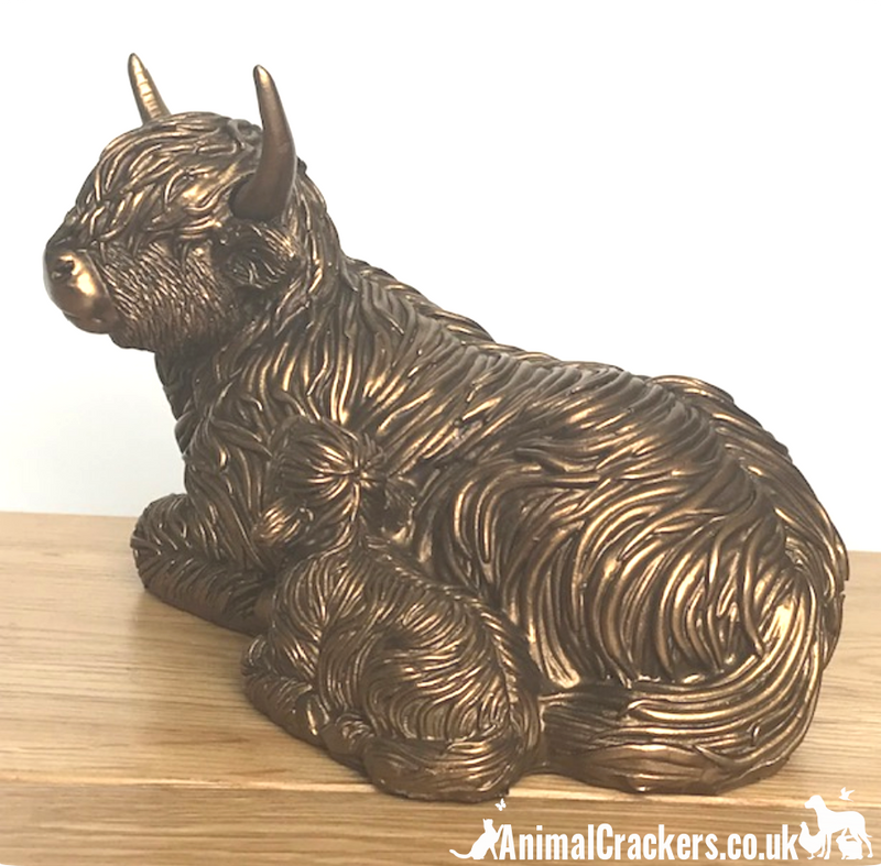 Laying Highland Cow Mother & Calf ornament figurine from the Leonardo Reflections Bronzed range