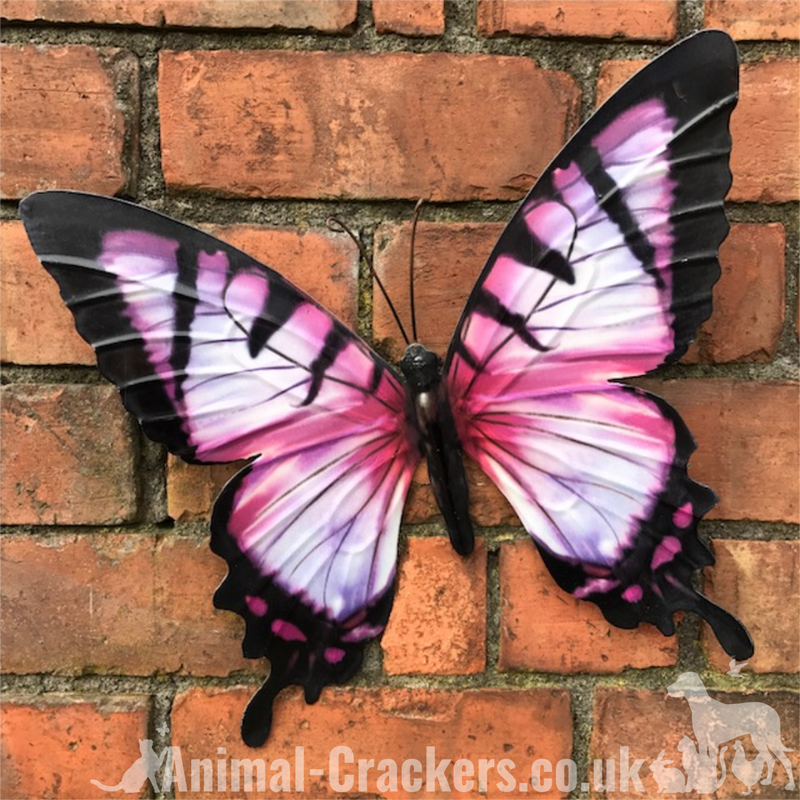 Large 35cm bright Pink metal Butterfly garden ornament wall art decoration boxed