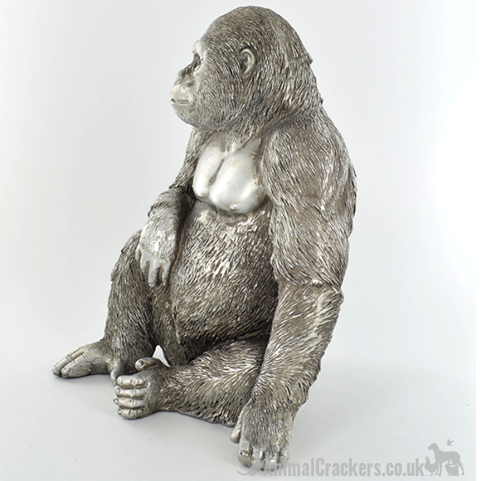Antique silver effect sitting Gorilla ornament