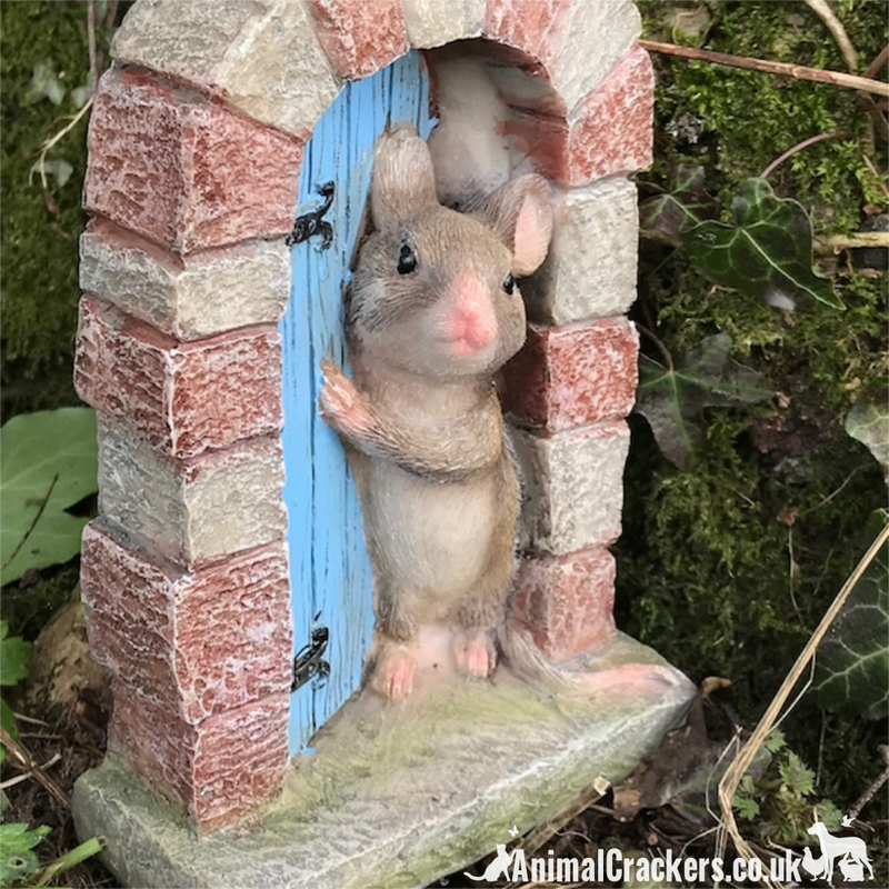 Cute Mouse in doorway heavy resin fairy garden door ornament decoration, mice lover gift