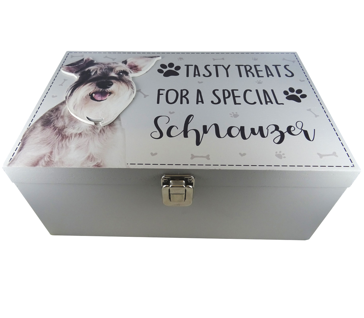 Dog Treat Box for Schnauzer, wooden food storage box container