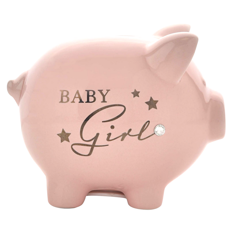 Ceramic Piggy Bank Money Box in Pink or Blue (Baby Girl or Boy text) lovely new baby, Christening or Baby Shower gift
