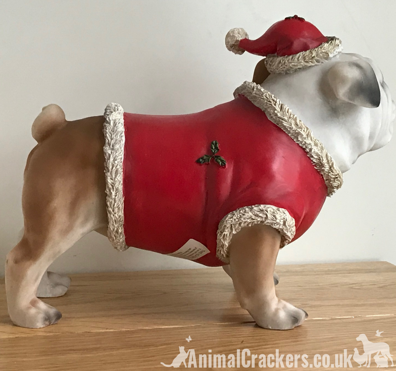 Large English British Bulldog Dog Christmas festive outfit ornament decoration