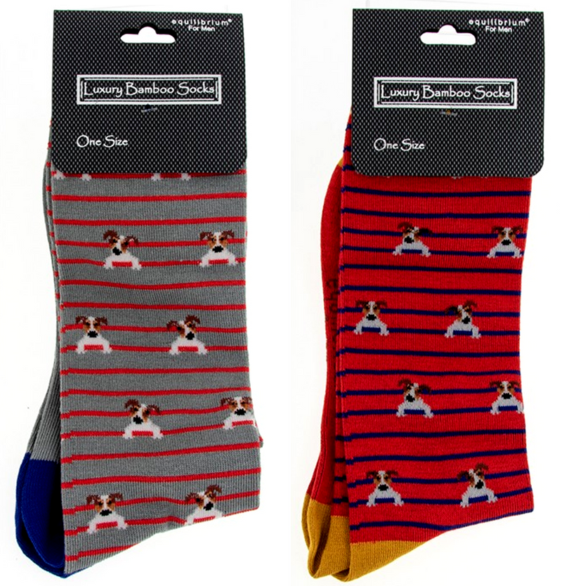 Men's quality Bamboo 'Pooch' Jack Russell socks in Grey or Red