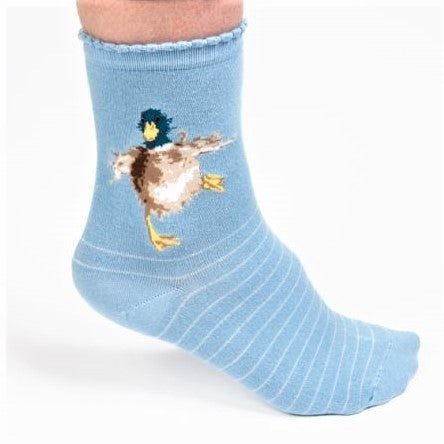 Ladies Wrendale Blue 'Waddle & Quack' Duck design Bamboo Socks with Gift Bag