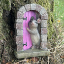 Cute Mouse in doorway fairy garden decoration (Pink Door)