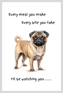 Dog lover novelty Tea Towel, with 'Watching you' funny wording, 100% cotton (Pug)