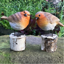 Set of two Robins on Log home or garden decoration, robin lover gift