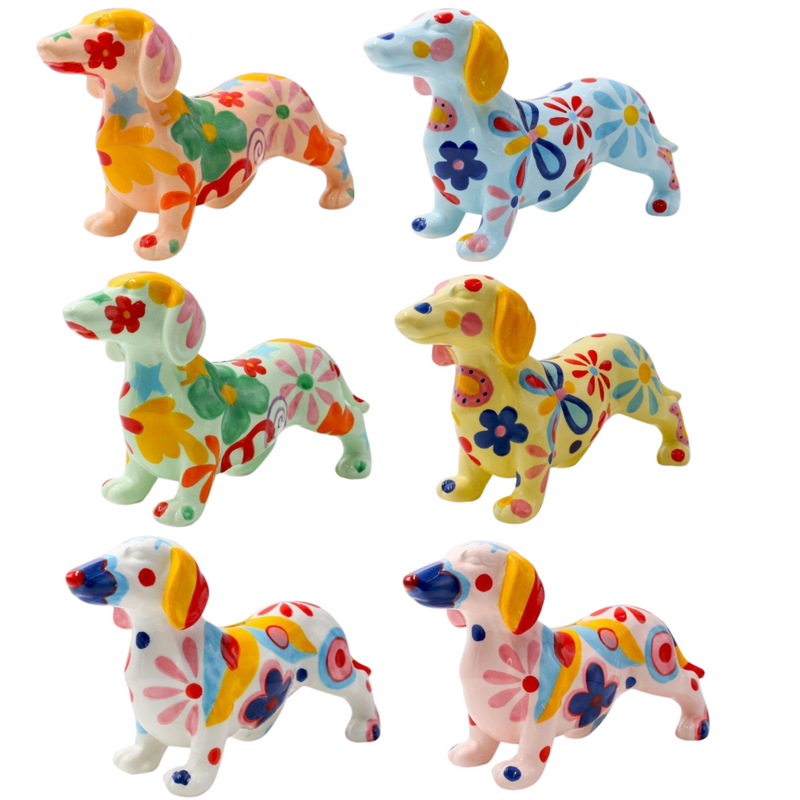 Pomme Pidou 'Frankie Blossom Bliss' Dachshund shaped ceramic Money Box (Medium)