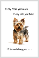 Dog lover novelty Tea Towel, with 'Watching you' funny wording, 100% cotton (Yorkshire Terrier)