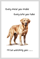 Dog lover novelty Tea Towel, with 'Watching you' funny wording, 100% cotton (Golden Labrador)