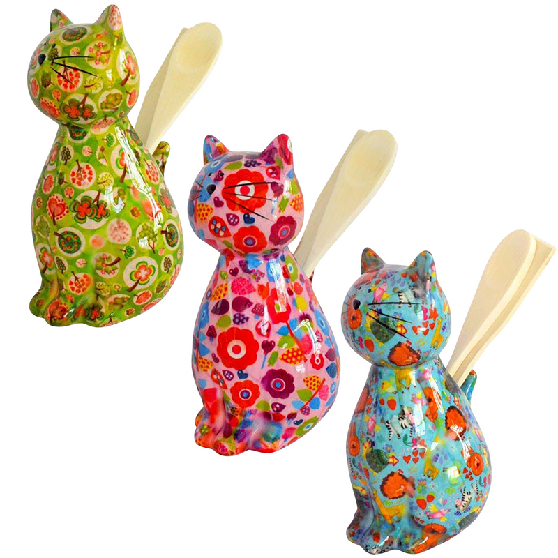 Pomme Pidou 'Caramel' ceramic Cat shaped kitchen utensil holder with utensils