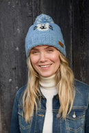 Pachamama Smiley Cat Bobble Beanie Hat Chunky Knit Wool