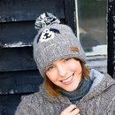 Pachamama 'Smiley Dog' Design Chunky Knit Wool Bobble Beanie Hat