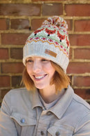 Pachamama Fox Design Bobble Beanie Hat Chunky Knit Merino Wool