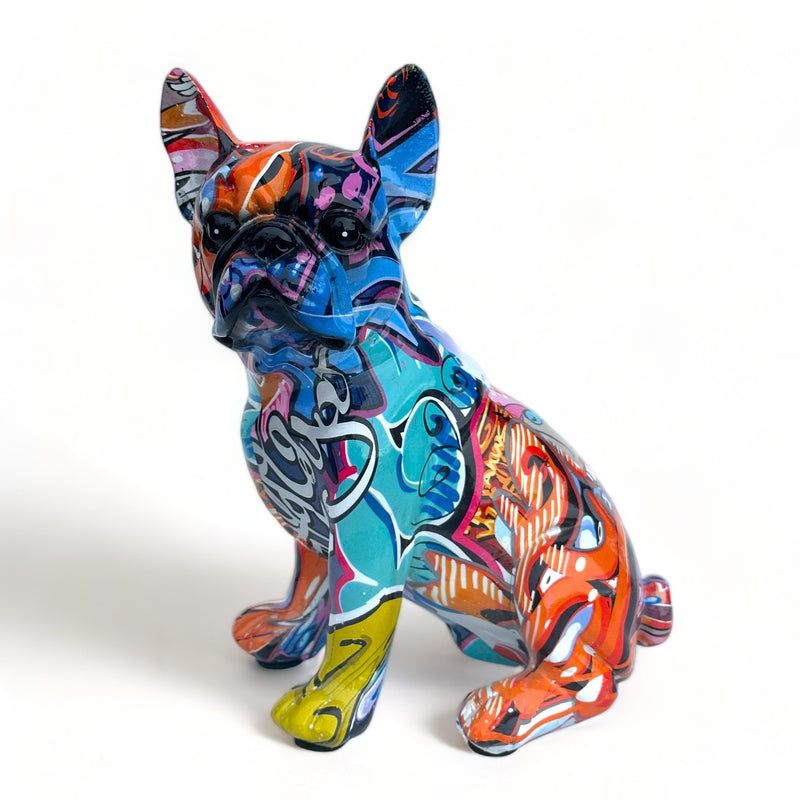 Graffiti Art bright coloured sitting French Bulldog 'Frenchie' ornament figurine