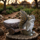 Squirrel with acorn trailer ornament garden decoration, length 28cm