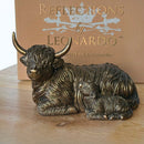 Laying Highland Cow Mother & Calf ornament figurine from the Leonardo Reflections Bronzed range