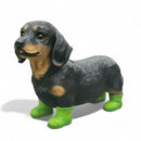 Large Dachshund in bright green Wellington Boots 'Welly Dog' figurine home or garden decoration (25cm)