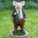 Mr Pig figurine ornament dressed in jacket and trousers garden decoration