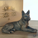Laying German Shepherd Dog figurine, Leonardo Reflections Bronzed, 18cm, gift boxed