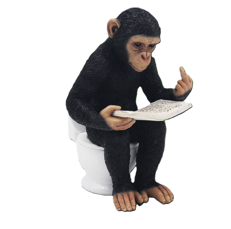 Monkey on Toilet reading a newspaper figurine novelty Monkey lover gift