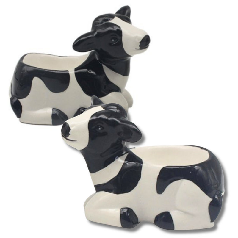 Friesian Cow shaped ceramic Egg Cup set, gift boxed