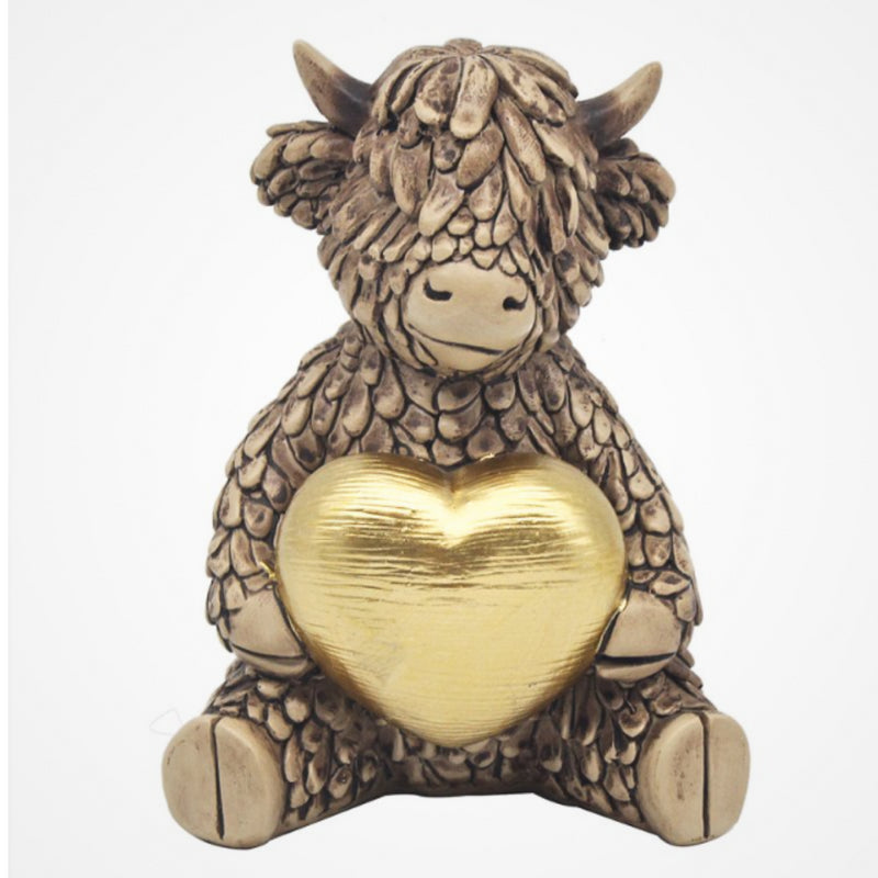 Highland Cow With Gold Heart Figurine by Lesser & Pavey