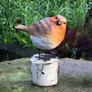 Single Robin on Log home or garden decoration, memorial or bird lover gift, 10cm
